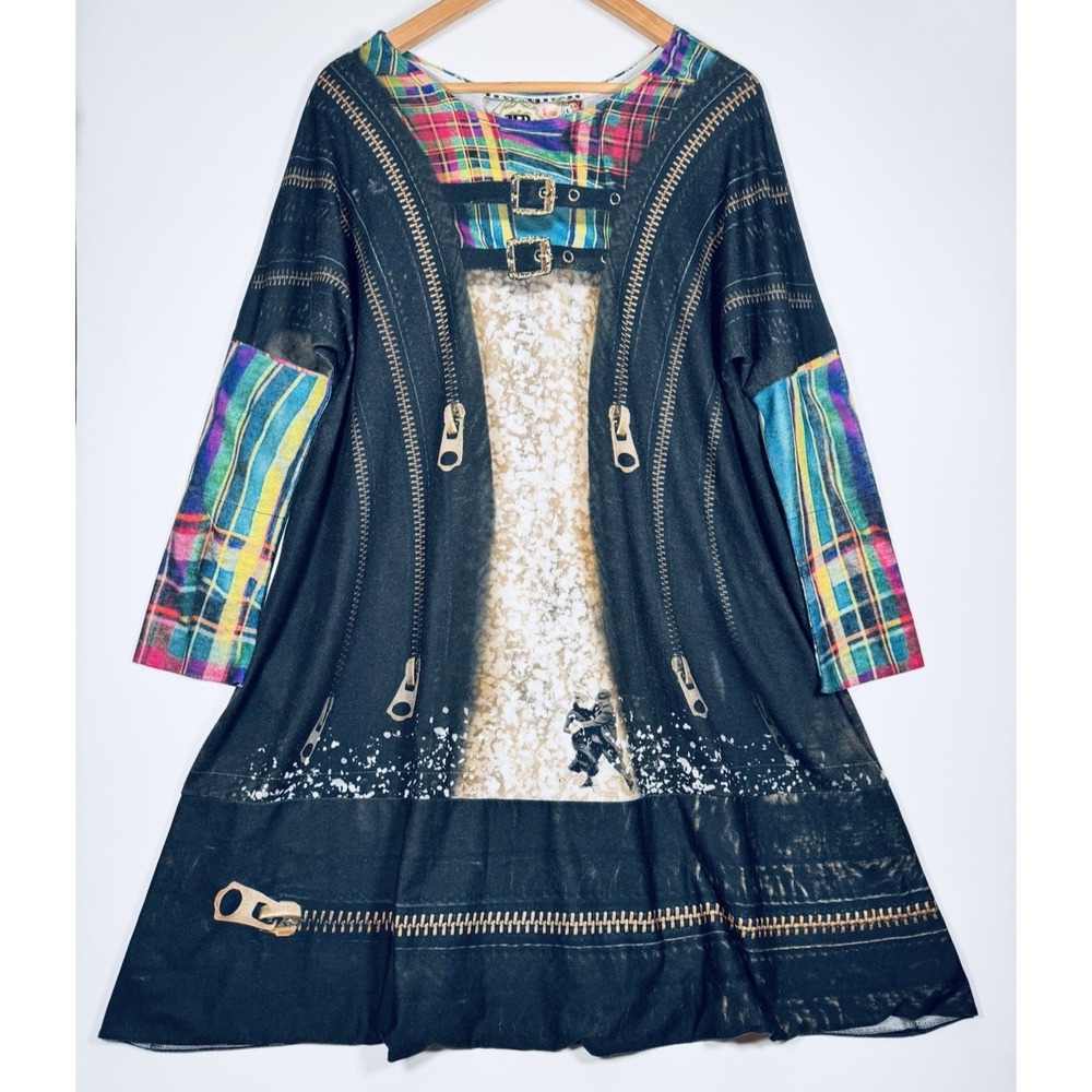 IPNG Design Avant Garde Dress BLack Trompe L'Oeil Zipper Graphics Artwear